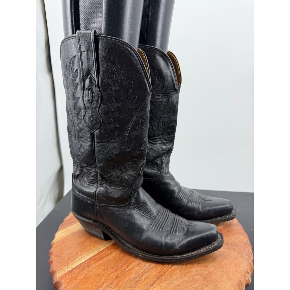 Old West LF1510 Cowboy Boots Women 6.5 Black Leather Embroidered Pointed Toe